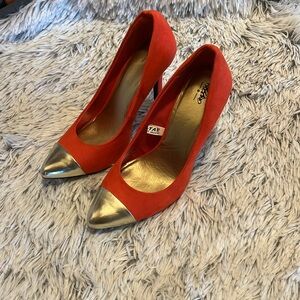 Massimo Color Block Orange & Gold Pointy Heels